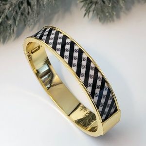 Vintage Talbots Plaid Oval Shaped Clamper Bracelet Gold/Black/White